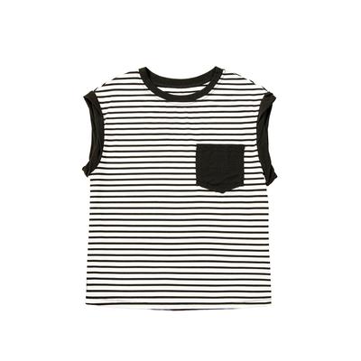 Schwarzes Streifen-Brusttaschen-Patch Rundhals-Tanktop Image