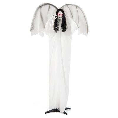 Costway 6.6 Feet Halloween Animatronic Standing Angel with Sound-Activated Light-up Eyes and Flapping Wings