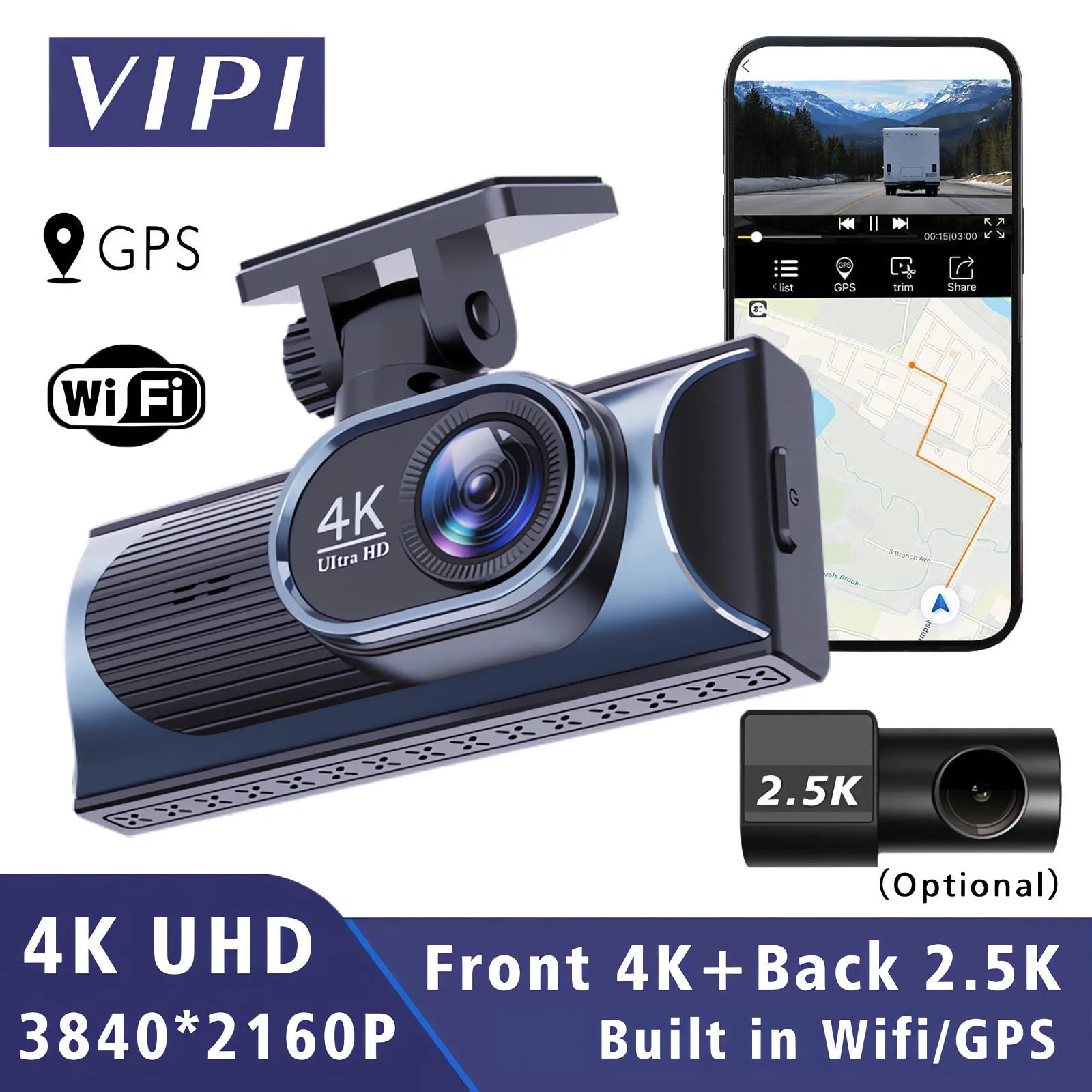 UHD 4K + 2,5K Auto DVR Vorne Und Hinten Dash Cam Kamera 5G WIFI GPS Dashcam Mini Black Box mit 24H Parkplatz Monitor Nachtsicht