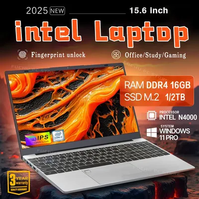 15.6 Inch Laptop Fingerprint Unlock PC Windows 11 Office Study NoteBook Gaming Computer Intel Celeron N4000 16GB RAM Laptops