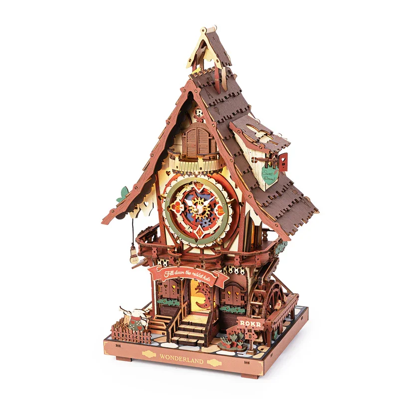 Robotime Rokr Puzzle 3D in legno Kit orologio a cucù Stile foresta nera con uccello da lavoro Kit modello orologio fai da te per bambini Modello adulto