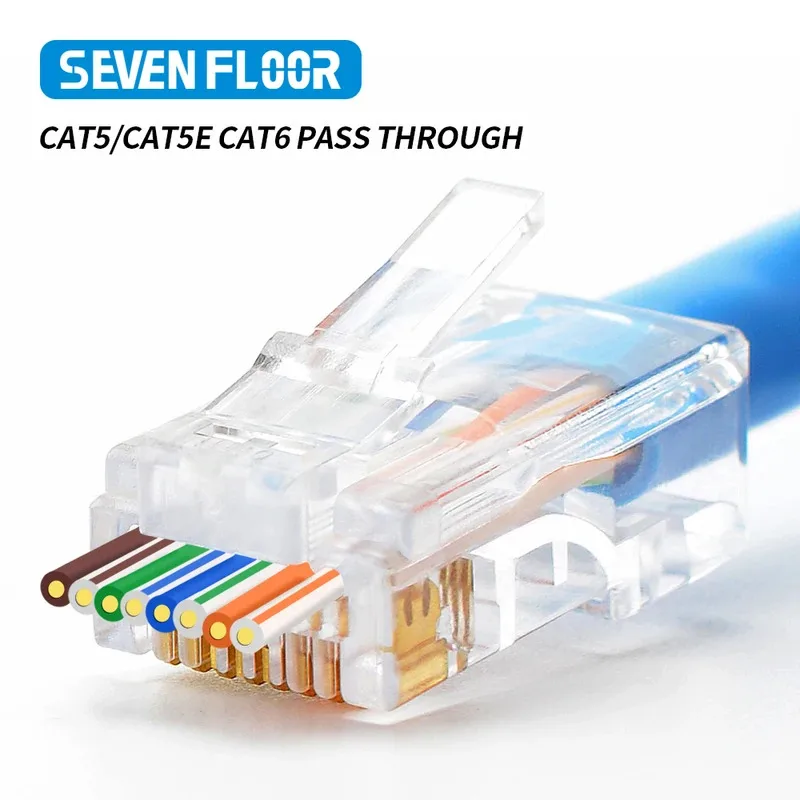 20PCS/50PCS RJ45 Steckverbinder cat5 cate5 cat6 Pass Through Crimp 8P8C Modularstecker für Solid Stranded Lan Netzwerkkabel Image