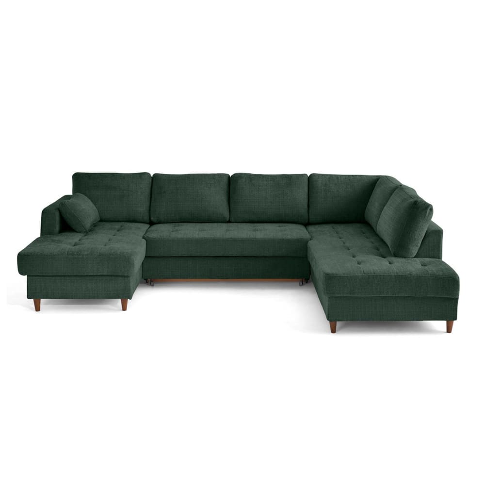 Canapé panoramique 7 places Angle droit en Velours texturé Vert