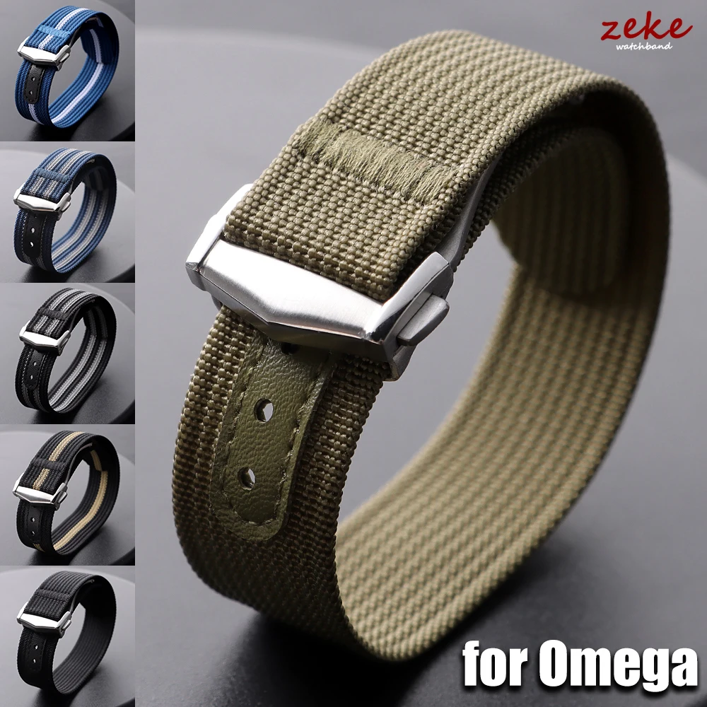 Geripptes Nylon-Uhrenarmband, Canvas-Nylonarmband, 20 mm, 22 mm, für Omega für Swatch, MoonSwatch Herren, Sport, wasserdichtes Faltschließe-Armband Image