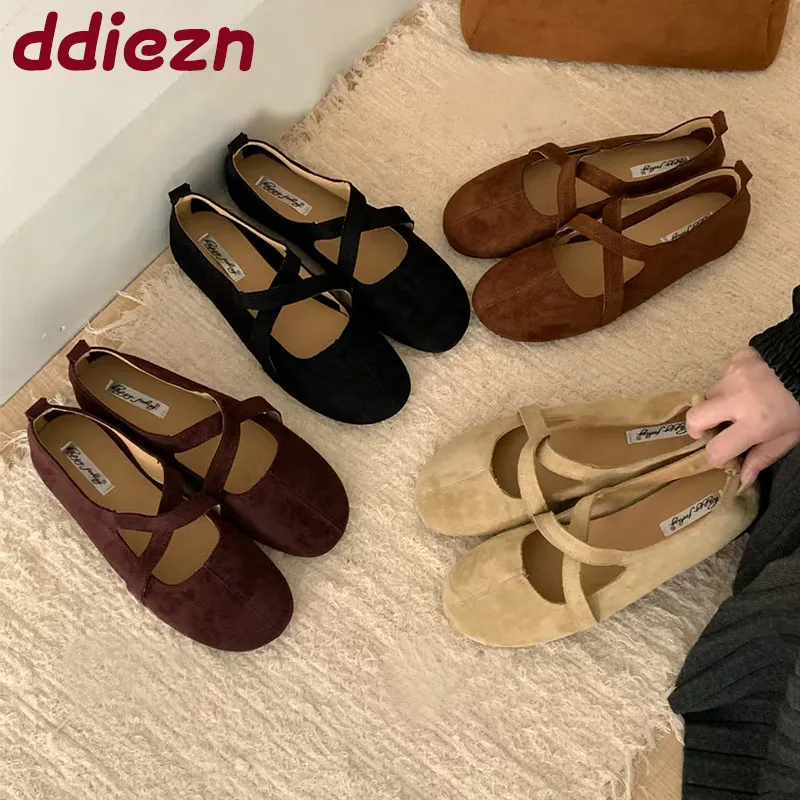 Mode Flock Frauen Wohnungen Slip Auf Schuhe Weiche Weibliche Flache Schuhe Runde Kappe Damen Mary Janes Wohnungen Schuhe Image