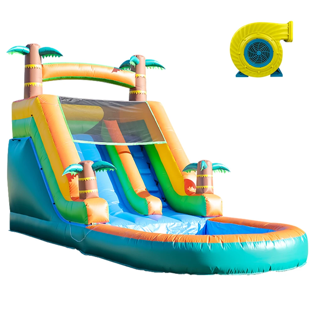 Aufblasbarer Pool, aufblasbarer Sommer, Outdoor, Luftsprung, Wasser, Vergnügung, Spielgeräte, aufblasbares Wasser, doppelter Rutsche, Blasenball Image