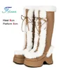 8CM Chunk Heels Winter Warme Kniehohe Stiefel Frauen Schnee Kurze Plüsch Plattform Stiefel Faux Pelz Cosplay Spitze-up Lange Schuhe Größe 34-43