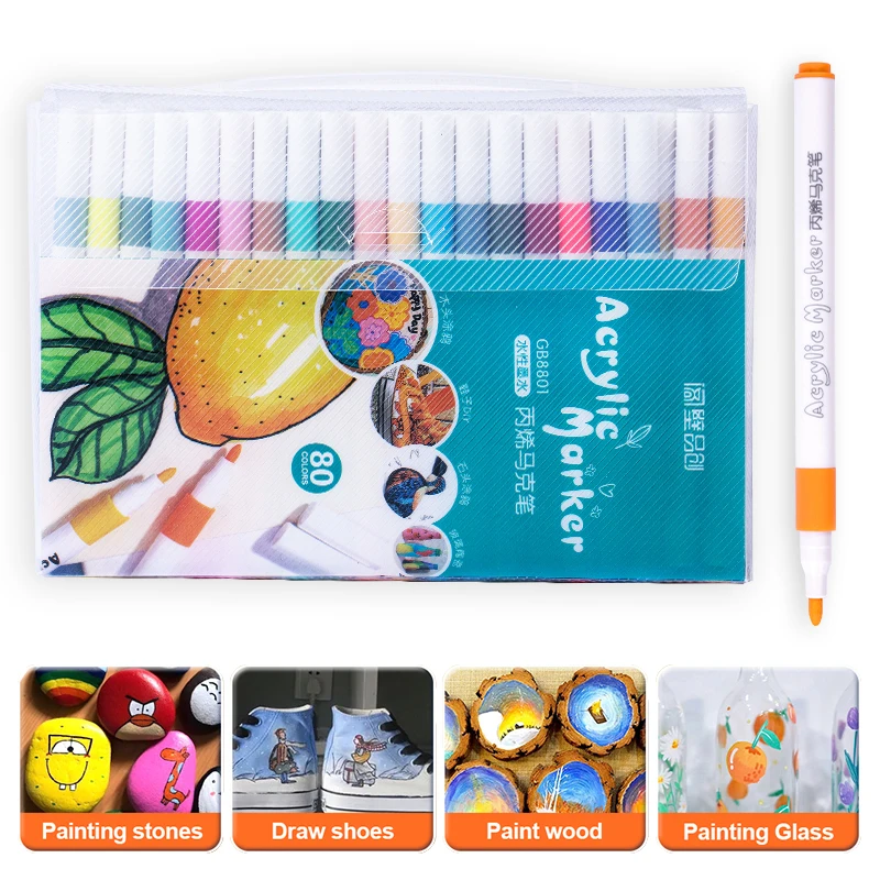 12/24/36/48/60/80 Farben Acrylfarbe Stifte Marker für Holz Felsen Malerei Leinwand Stein Glas Metall Keramik Oberflächen DIY Handwerk Image