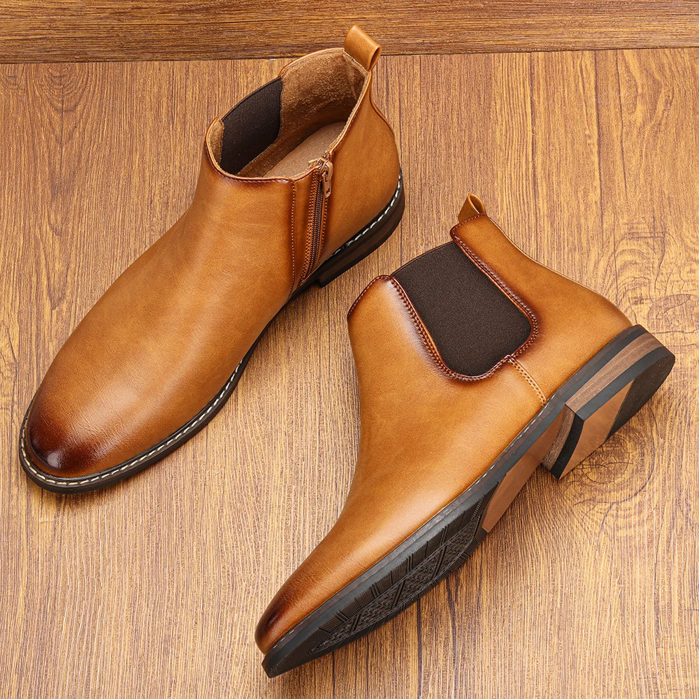 Größe 40 ~ 46 Chelsea-Stiefel für Herren, Stiefeletten im Reißverschluss-Stil, weiches Leder, Herrenstiefel Image