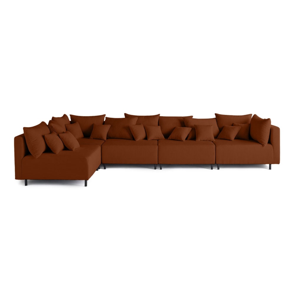 Canapé modulable 5 places angle réversible en velours côtelé