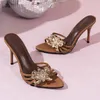 Elegante Gold Metall Blume Stiletto Mule Slide Frau Marke Design High Heel Schmale Band Pumps Damen Abend Party Schuhe