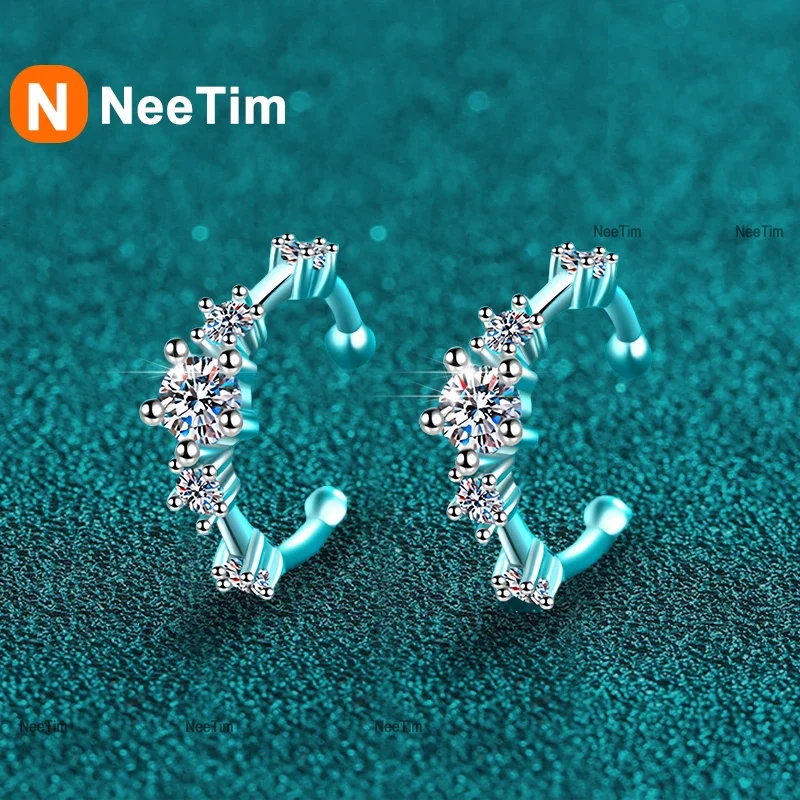 Neetim Full Moissan ite Clip Ohrringe Frauen Luxus Qualität Hip Hop Party S925 Sterling Silber mit weiß vergoldeten Creolen