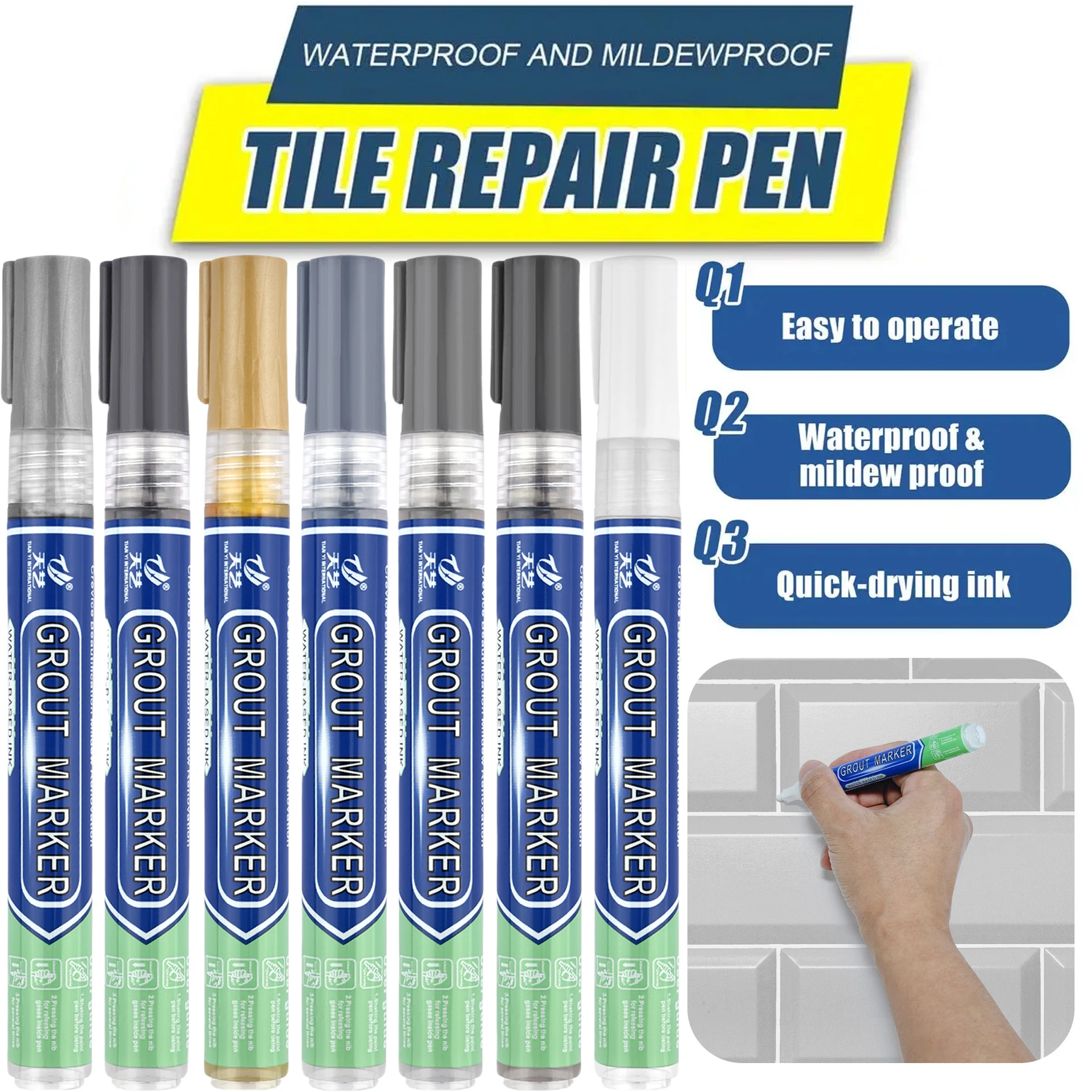 Weißer wasserdichter Fliesenmarker, Fugenstift, Wandnahtstift, 12 Farben, für Fliesen, Boden, Badezimmer, Dekontamination, Nahtreparatur, Reinigungsmittel