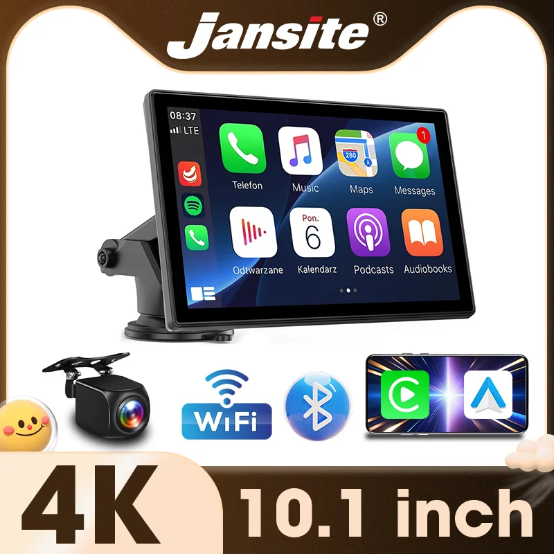 Dash Cam 4K UHD Videoaufzeichnung 10,1'' DVR Autozubehör Carplay & Android Auto Rückfahrkamera Nachtsicht 5G Wi-Fi BT GPS Image