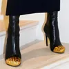Gold Fünf Finger Lederstiefel Frauen Patchwork Reißverschluss hinten Mitte Wade Stiletto Stiefel 2025, Damen Sexy Neuheit Party Laufsteg Schuhe