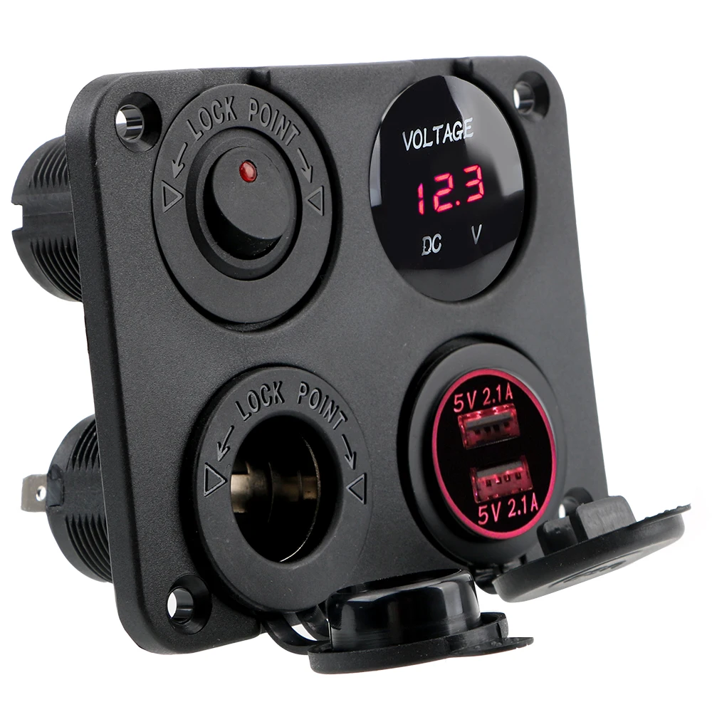 EIN-AUS-Schalter, 12 V, Zigarettenanzünder, Dual-USB-Ladegerät, 4-in-1-Autoladegerät, 4,2 A, Voltmeter für Boot, Marine, Wohnmobil, LKW, Wohnmobil Image