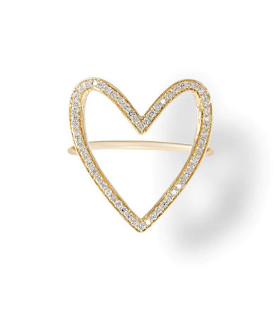 Anello in argento 925 con cuore aperto e zirconi bianchi, anello a forma di cuore aperto, anello a forma di cuore, anello con contorno di cuore grande