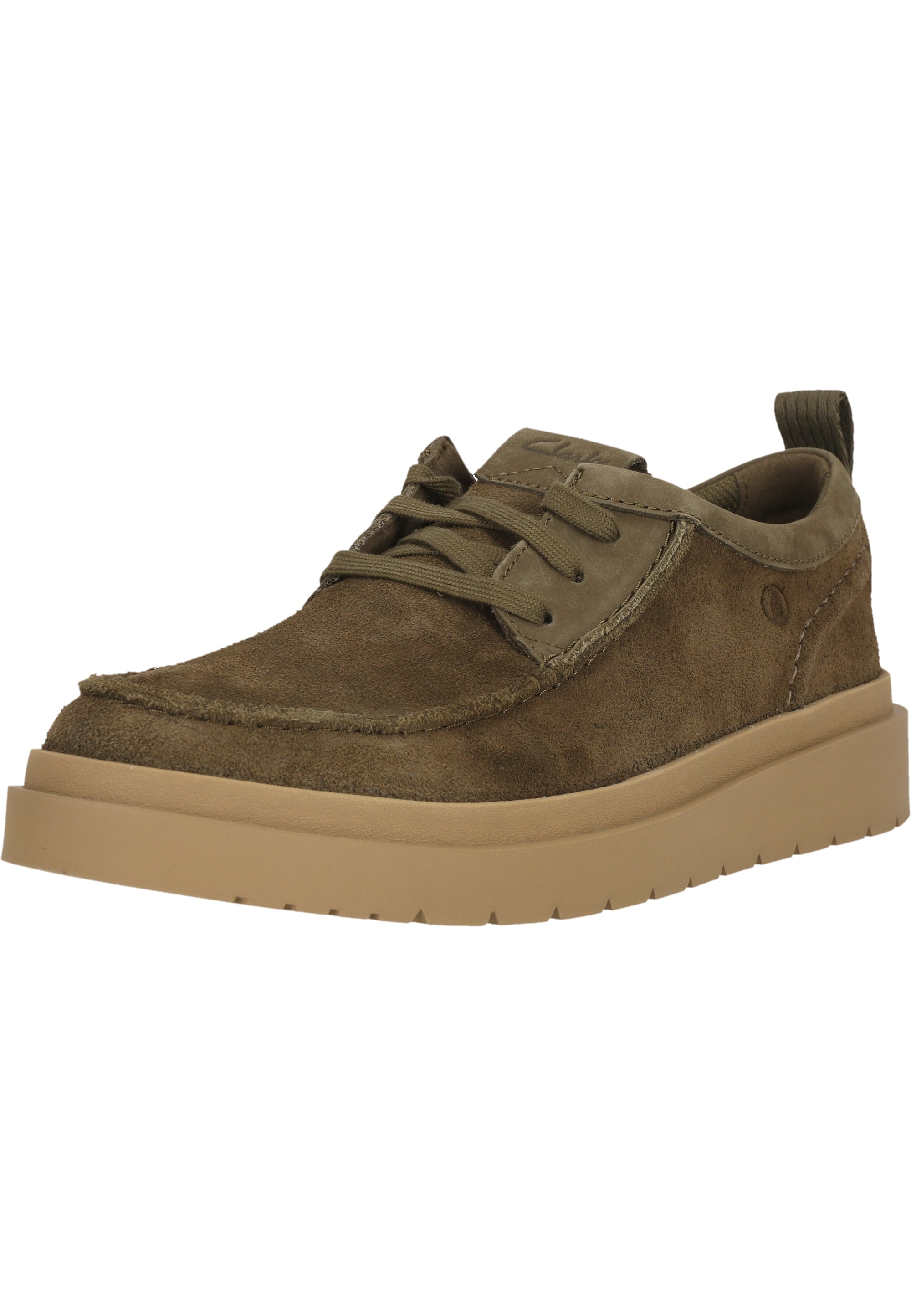 Schnürschuh CLARKS "Polden Moc", Herren, Gr. 42,5, grün, Kunstfaser, Schuhe Schnürschuh, mit ultraleichter Sohle