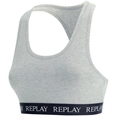 Bustier REPLAY "LADY RACERBACK BRA", Damen, Gr. S, N-Gr, grau (hellgrau, meliert), Obermaterial: 50% Viskose, 45% Baumwolle, 5% Elasthan, unifarben, sportlich, BHs, mit Racerback