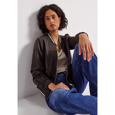 Blouson STREET ONE, Damen, Gr. 44, deep roast braun, Satin, Obermaterial: 74% Viskose, 26% Polyester. Futter: 100% Polyester, unifarben, casual, regular fit normal, Langarm elastischer Bund, Jacken, mit College-Details Image