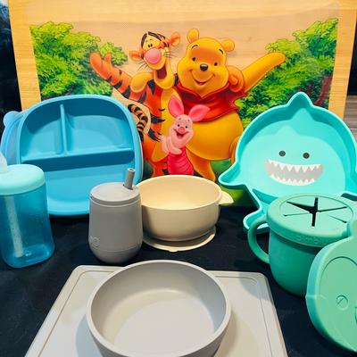 Disney Other | Disney Winnie The Pooh Placemat Baby Shark, Bowl, Cups, Snack Cup Bundle | Color: Blue/Gray | Size: Meal Time Items Baby