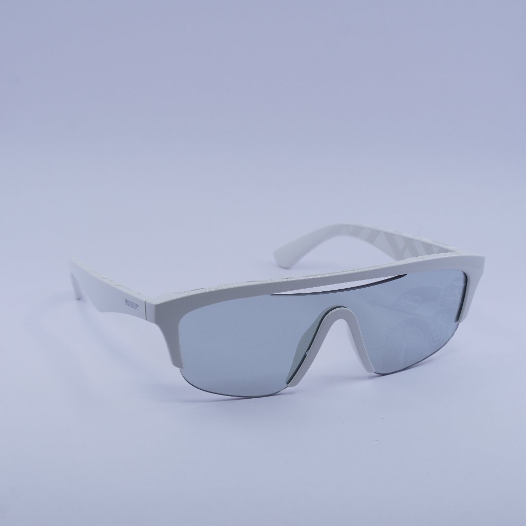 Burberry Accessories | Burberry Be4460u 4172/69 Sunglasses White Shield Frame, Grey Silver Lenses | Color: Silver/White | Size: 140 - 0 - 145