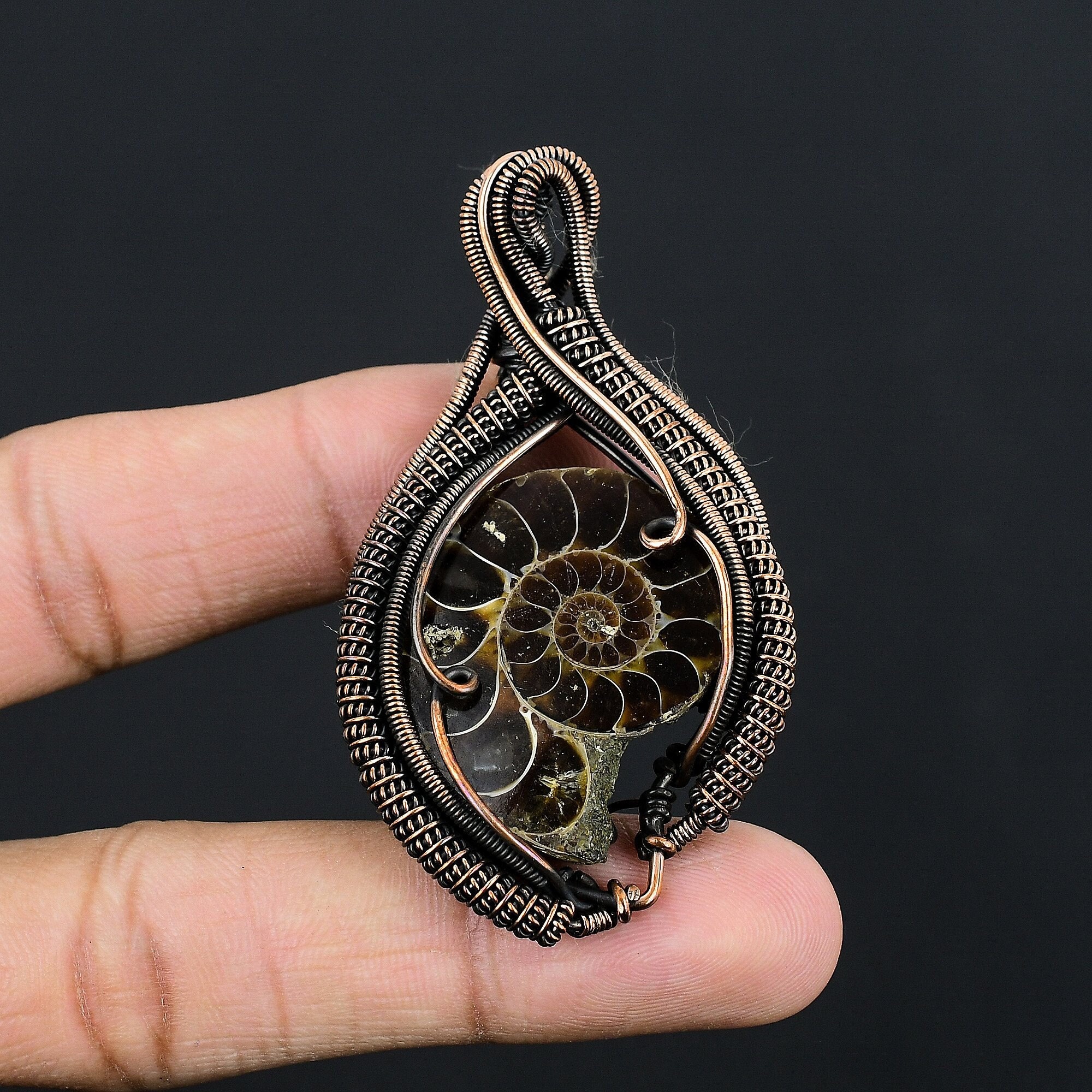 Ammonit Fossil Kupfer Anhänger Kupferdraht Gewickelt Anhänger Edelstein Kupfer Schmuck Handgemachtes Anhänger Geschenk Für Ihn Ammonit Fossil Schmuck