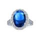 Personalize Estate Vintage Style Cocktail 6CT Halo AAA CZ Simulated Blue Sapphire Oval Solitaire Statement Engagement Ring For Women .925 Sterling Silver Pave Side Stones Customizable