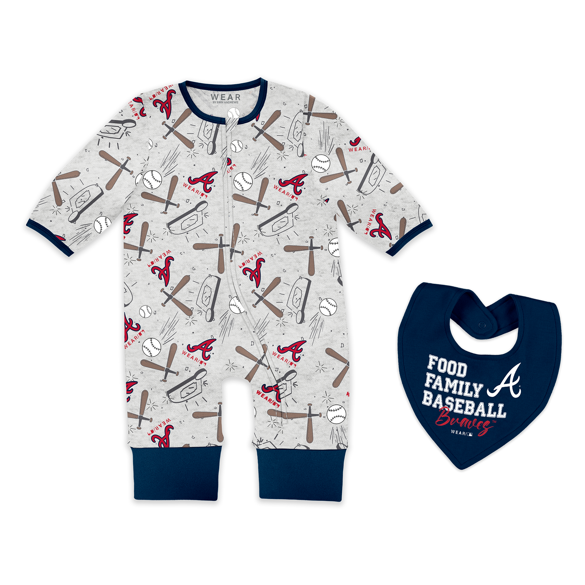 Newborn & Infant WEAR by Erin Andrews Heather Gray Atlanta Braves Sleep and Play Full-Zip Sleeper Bib Set