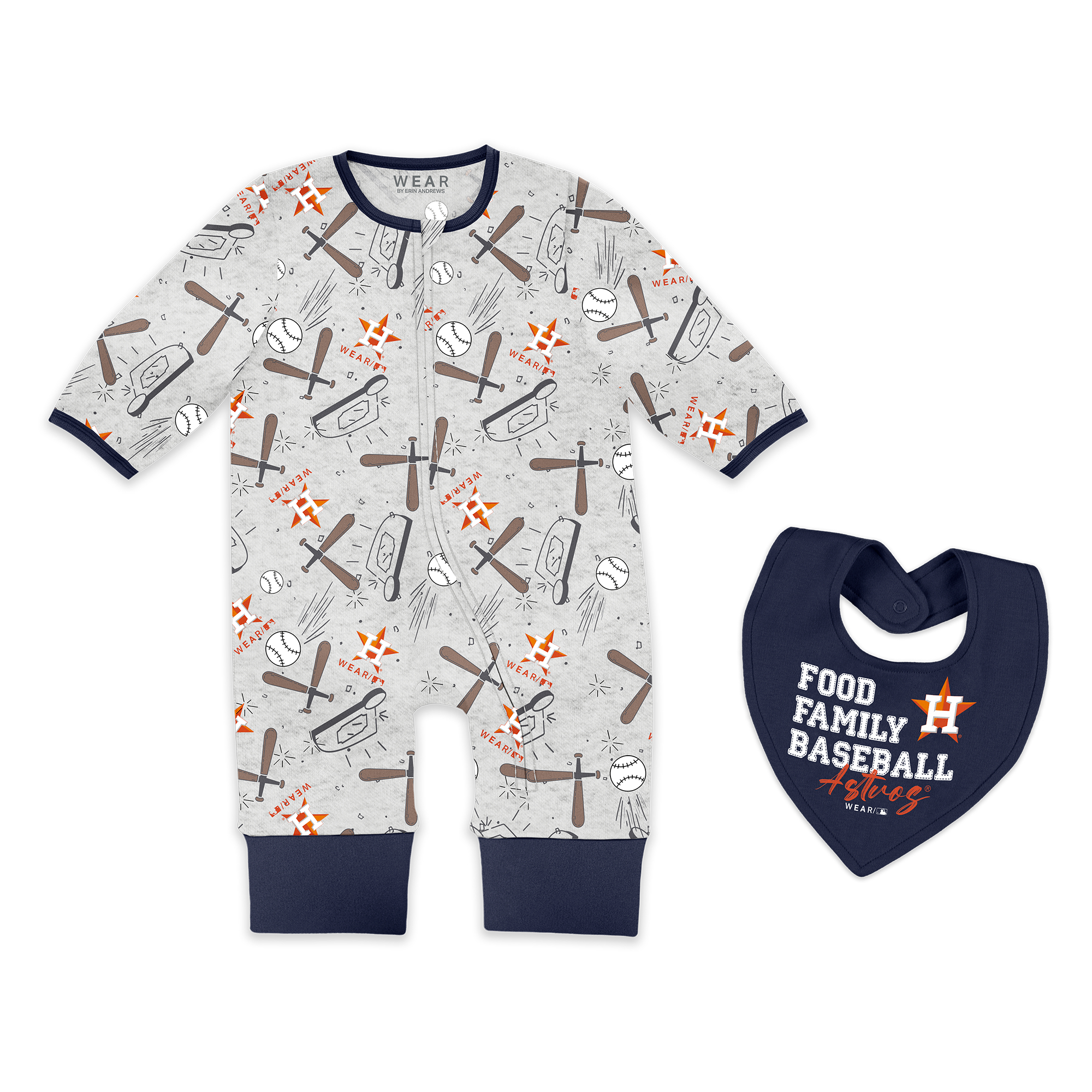 Newborn & Infant WEAR by Erin Andrews Heather Gray Houston Astros Sleep and Play Full-Zip Sleeper Bib Set