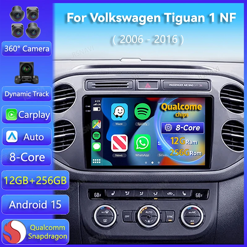 Android 15 Carplay Auto Radio GPS Für VW Volkswagen Tiguan 1 NF 2006-2016 Multimedia-Player 2K Bildschirm stereo 2 Din Kopf Einheit BT Image