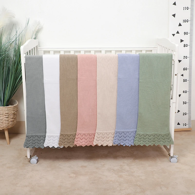 Baumwolle Baby Decke Stricken Neugeborenen Jungen Mädchen Bettwäsche Quilt Mode Aushöhlen Solide 90*70CM Kleinkind Swaddle Wrap super Weiche Plaid Image