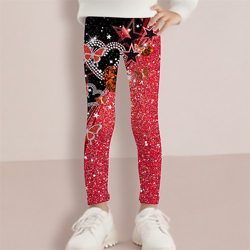 Mädchen 3D Schmetterling Stern Hose Leggings Frühling Herbst Niedlich Basic Kinder 4-12 Jahre Outdoor Lässig Täglich Normale Passform Image