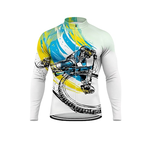 Herren Oberteile Radtrikot Grafik Fahhrad Langarm Fahhrad Trikot Oberteil mit 3 Gesäßtaschen Sonne Sonnenschutz Schnelltrocknend Reflektierende Streifen Sport Blau Bekleidung