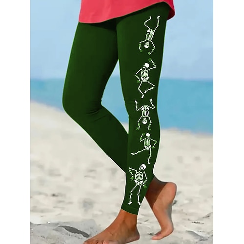 Damen Leggings Urlaub Vintage Mode Vollständig Hoch geschnitten Grafik Totenkopf Druck Thermo Warm Weich Atmungsaktiv Dehnbar Formell Outdoor Urlaub Schwarz Rot Orange Grün Frühling Herbst Slim Fit Image