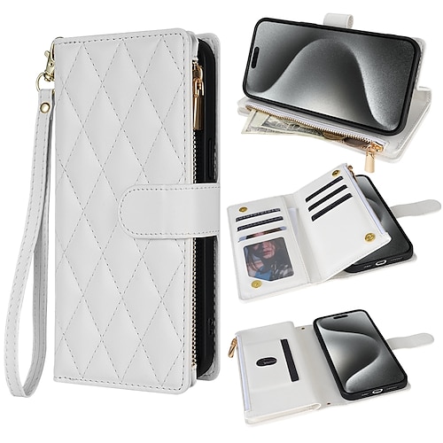 Handy Hülle Handyhüllen Für iPhone 17 Pro Max 17 Air 16 15 14 Pro Max Plus 13 12 11 Pro Max Mini Brieftaschenhülle Magnetisch Reisverschluss mit Trageriemen Retro Geometrisches Muster TPU PU-Leder Image