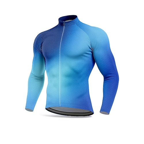 Herren Oberteile Radtrikot Grafik Farbverlauf Langarm Fahhrad Trikot Oberteil mit 3 Gesäßtaschen Sonne Sonnenschutz Schnelltrocknend Reflektierende Streifen Sport Blau Bekleidung