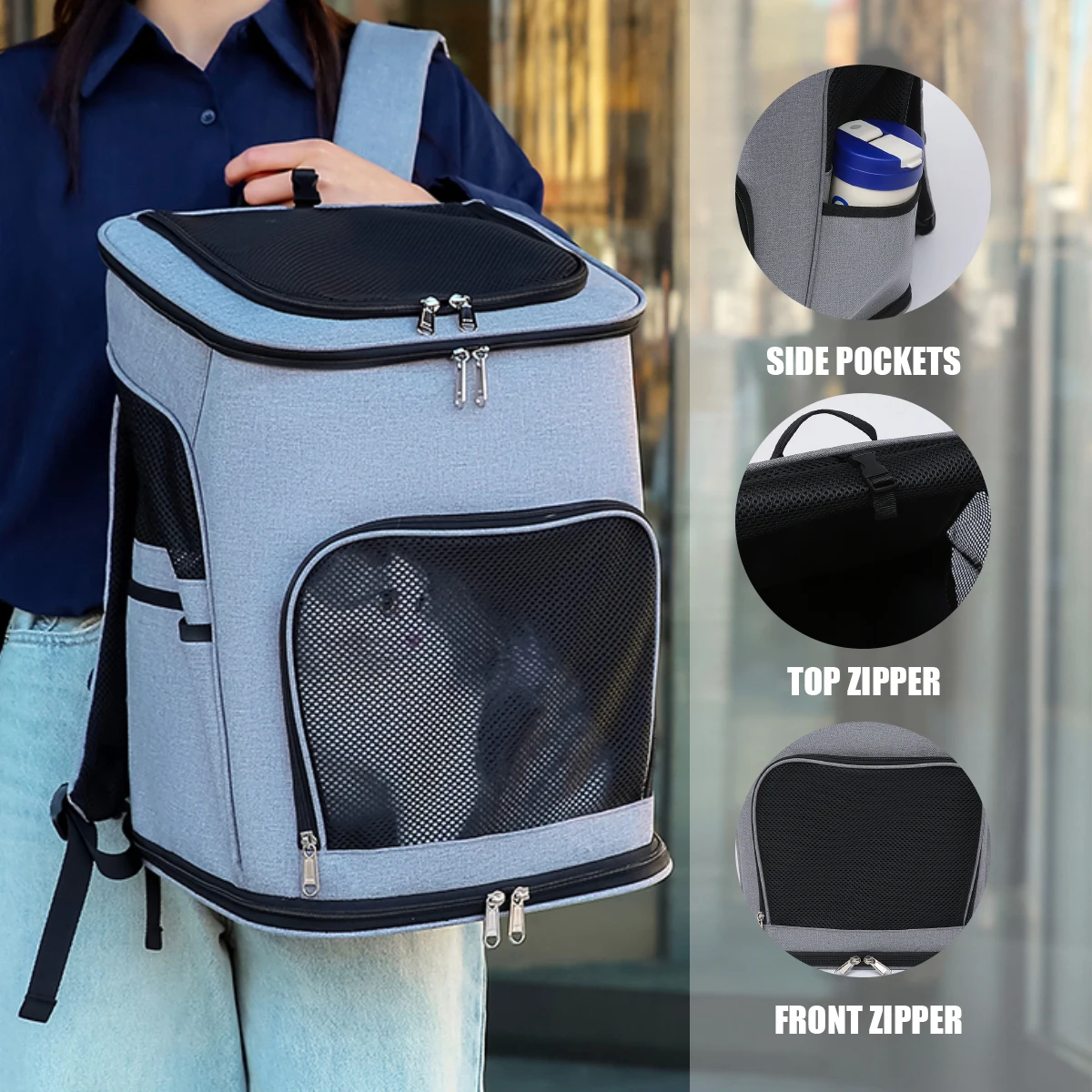 Haustierträger für Katzen, großer Canvas-Rucksack für Hunde, tragbare Schultertasche für Katzen, Katzenrucksack, Tierträger zum Umzug und Reisen im Freien Image