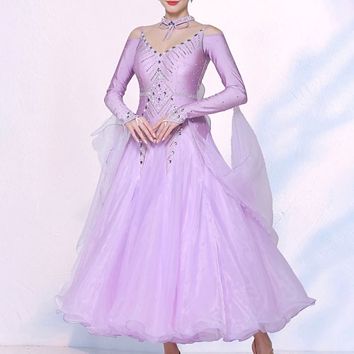 Gesellschaftstanz Kleid Kristalle / Strasssteine Damen Leistung Party Langarm Kunst-Seide