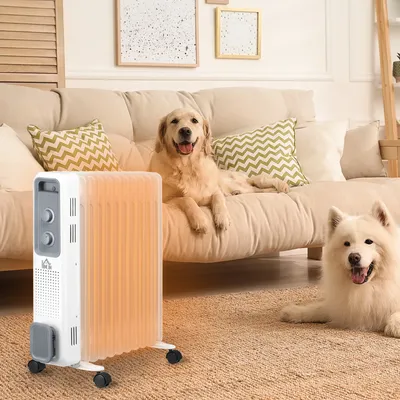 HOMCOM Oil Filled Radiator Portable Heater W/ 11 Fin, 3 Heat Settings, White