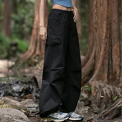 Damen Cargo-Hosen Stoffhosen Streetwear Lässig Volle Länge Natürliche Taille Einfach Kordelzug Bequem Straße Ferien Alltagskleidung Schwarz Blau Orange Khaki Herbst Normale Passform Image