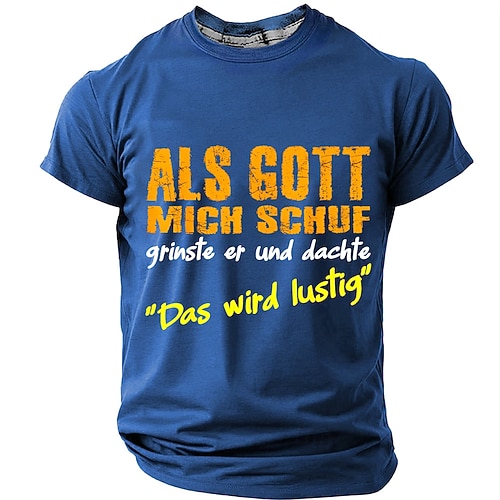 Grafik-Kurzarm-T-Shirt für Männer - Lustiges deutsches Sprichwort 'Als Gott mich schuf grinste er' Humor Lifestyle T-Shirt Image