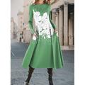 Damen Midikleid A Linie Kleid Figurbetontes Kleid Urlaub Lässig Täglich Normale Passform Blumen Grafik Langarm Rundhalsausschnitt Gelb Blau Purpur Grün Frühling Herbst Winter