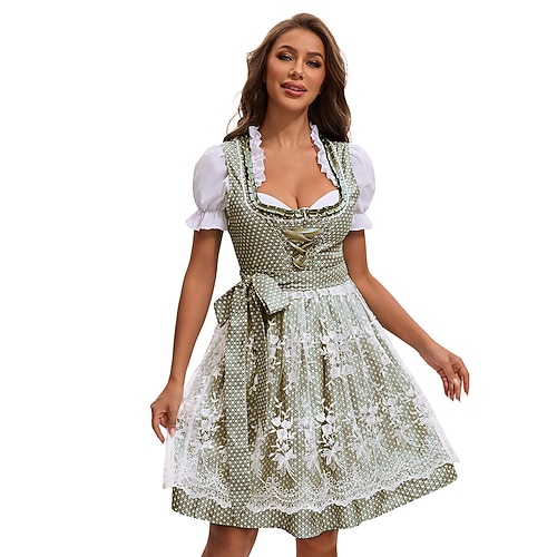 Maskerade Oktoberfest Kleid Cosplay Kostüm Trachtenkleider Dienstmädchen Kleider Deutsch München Wiesn Damen Halloween Kleid Stoff im traditionellen Stil Bluse Kleid Schürze Image