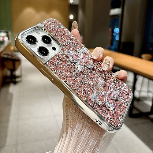 Handy Hülle Handyhüllen Für iPhone 16 15 14 Pro Max Plus 16e 13 Pro Max Rückseite Bling Glitzer glänzend Stoßfest Schmetterling Beschichtung Image