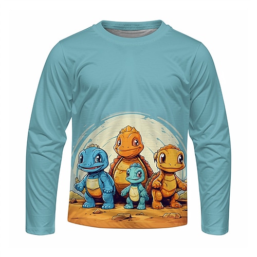 Jungen 3D Cartoon Dinosaurier T-Shirt Langarm Frühling Herbst Mode Basic Kinder 4-12 Jahre Rundhalsausschnitt Outdoor Lässig Täglich Normale Passform Image