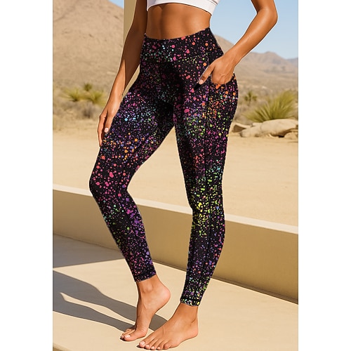 Damen Pilates-Leggings Fitnesshose Trainingsleggings Taschen Stempelsteuer Seitentaschen Pilates Fitnessstudio Fitnesstraining Hosen Strumpfhosen Leggings Grafik Abstrakt Graffiti Schwarz Sport Image