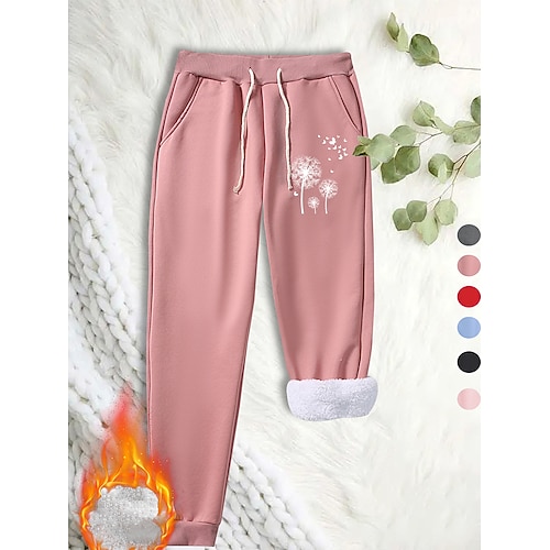 Damen Jogginghose Fleecehose Daunenhose Vintage Lässig Volle Länge Hohe Taille Grafik Geometrisch Kordelzug Mikroelastisch Outdoor Sport Alltagskleidung Hellrosa Schwarz Dunkelpink Rote Sommer Image