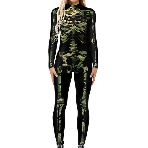 Gemusterte Zentai-Anzüge Cosplay Kostüm Bodysuit Drucken Karnevalskostüm Ganzkörperanzug Herren Damen Jungen Sexy Kostüm Halloween 3D Skelett Kostüm für Leistung Party Maskerade Kinder Erwachsene Image