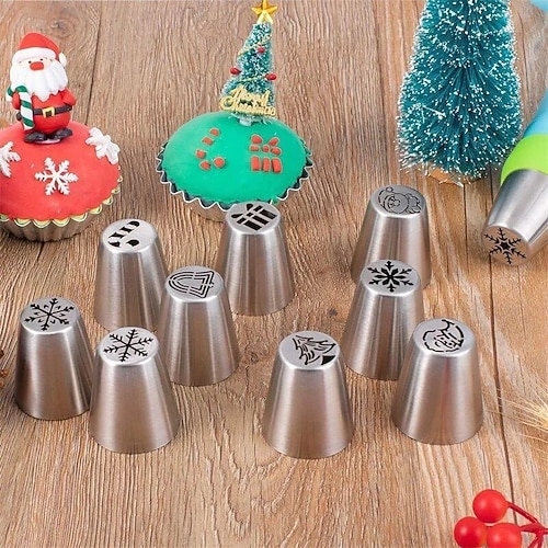 10 teile/satz weihnachten düse set edelstahl rohrleitungen kuchen dekorieren düsen creme gebäck zuckerguss tipps cookie fondant backen werkzeuge